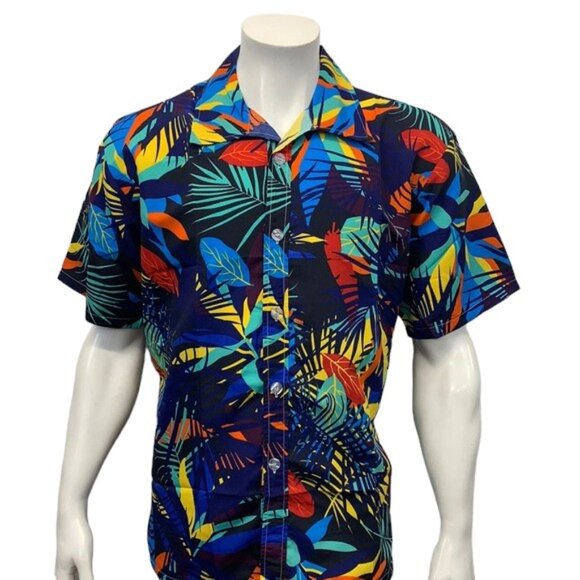 SHUANGQI MEN'S HAWAIIAN ALOHA MULTI-COLORED SHIRT - Picture 3 of 9